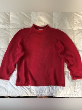 Vintage J Crew 100% Cotton Roll Neck Sweater XL Red Oversized Knit 90s oarsman